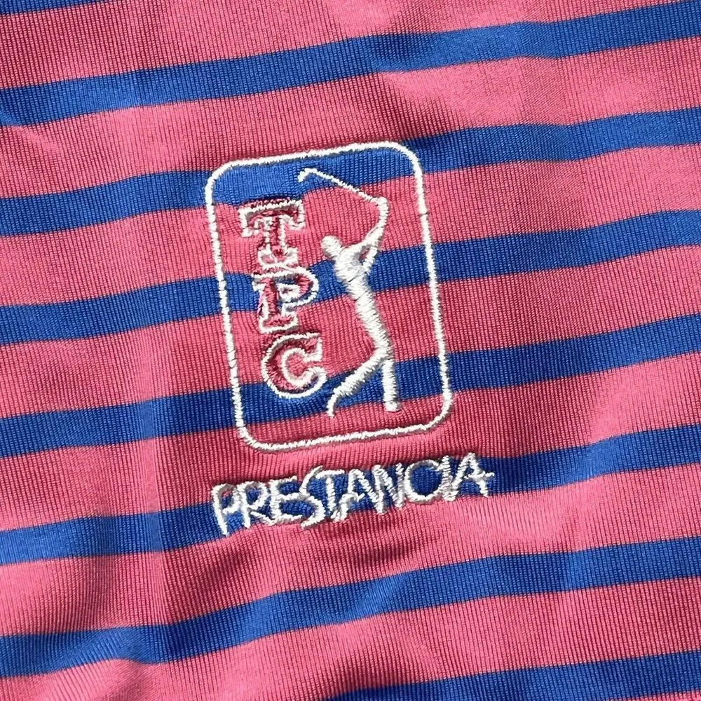 FootJoy Peformance Polo Mens M Stretch‎ Golf Shirt Pink w/ Blue Stripes